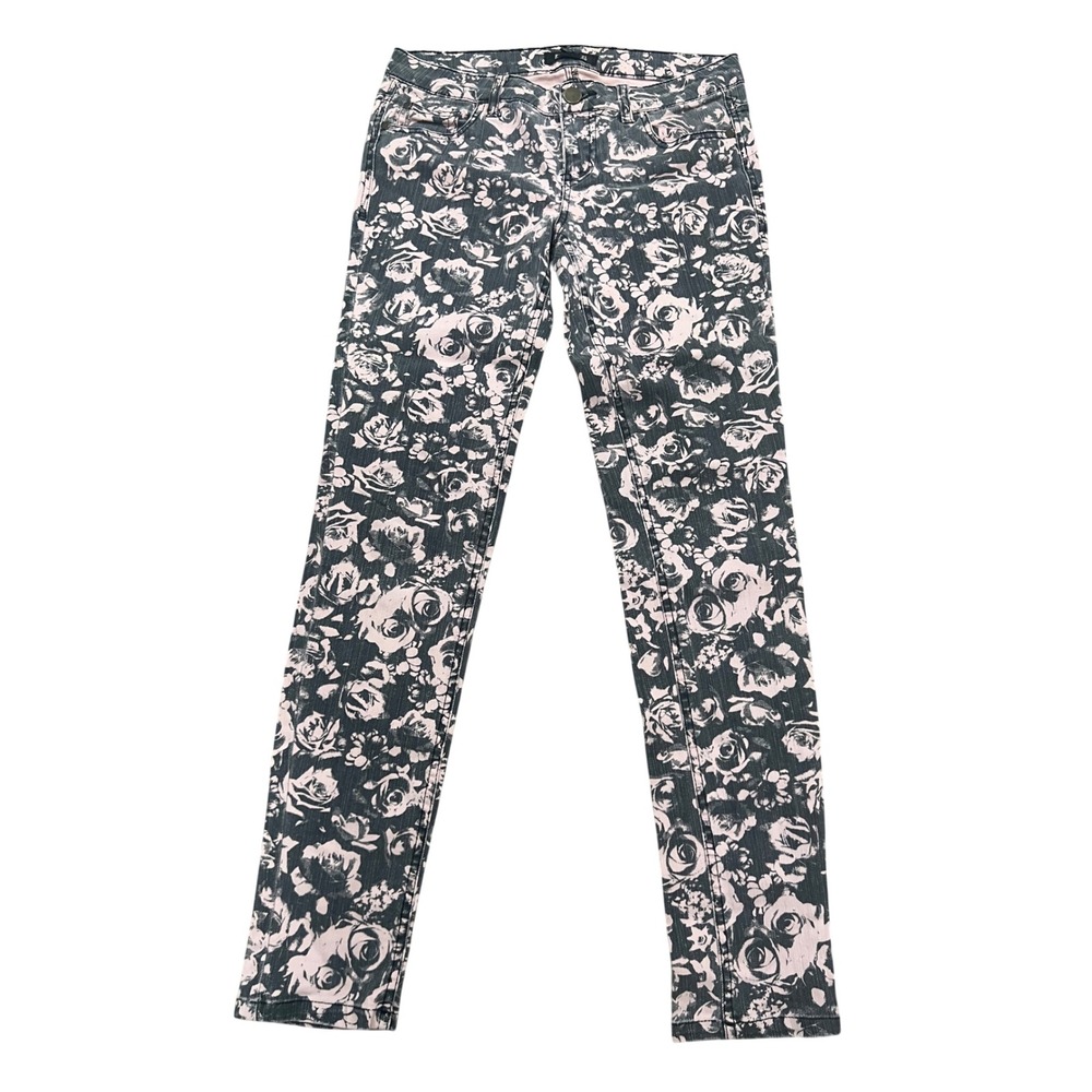 Fairtycore Floral Skinny Jeans Womens Sz 27 Pink Rose Grey Low Rise Y2K Coquette